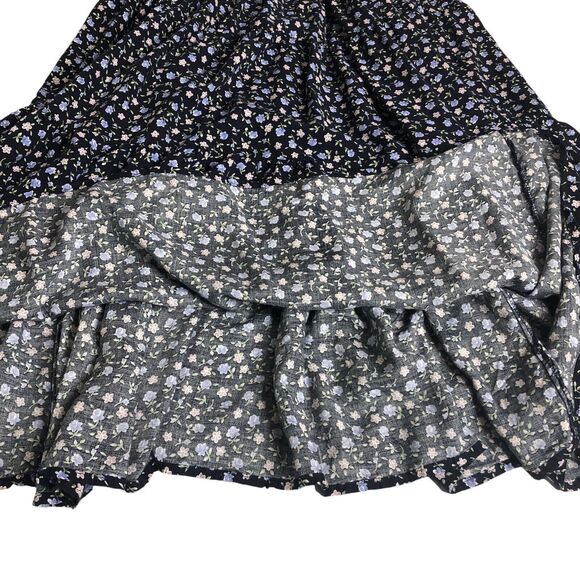 Vintage Enywear Enytime Skirt OS Petite Blue Floral Tiered Midi Cottagecore Boho - Picture 4 of 14